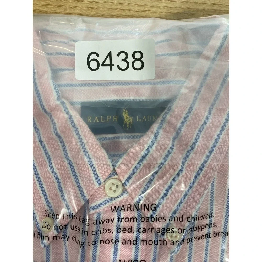 Polo Ralph Lauren Mens Large Shirt Button Down Pink Stripe Flesh Pony Long Sleev